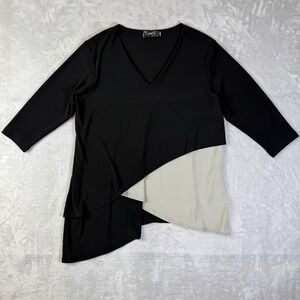 Sympli Color Block Asymmetrical Top Black Grey Women's 12 Casual V Neck Layered